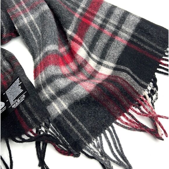 V. FRAAS Wool Cashmere Blend Gray Red Plaid Scarf Unisex - Picture 5 of 9